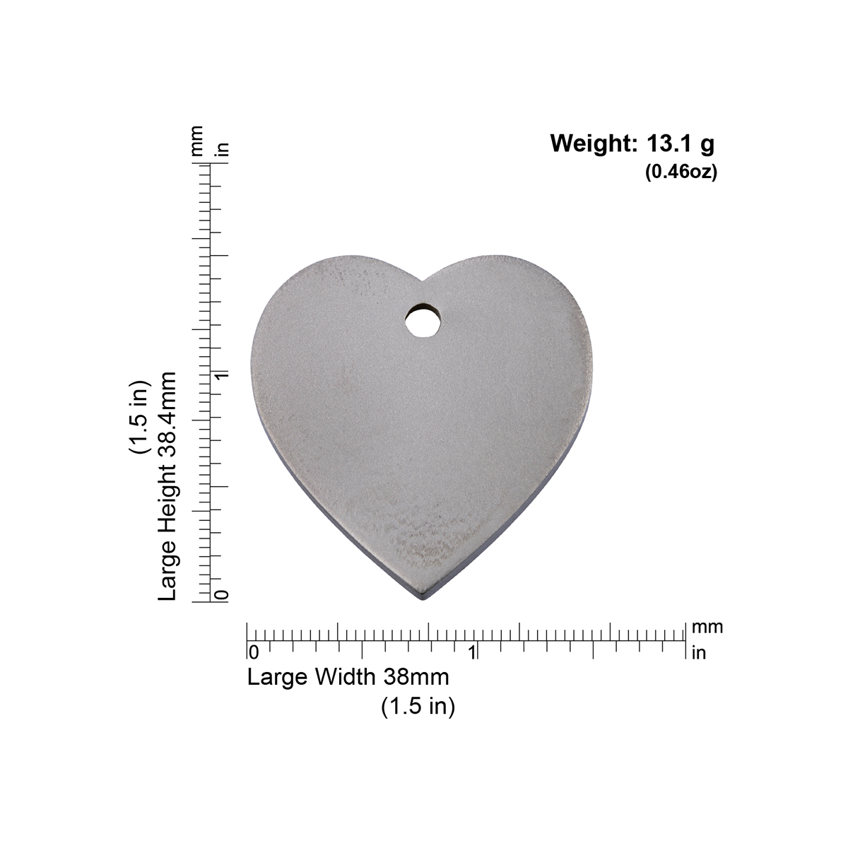 Measurements | ID Tag Titanium Heart-large