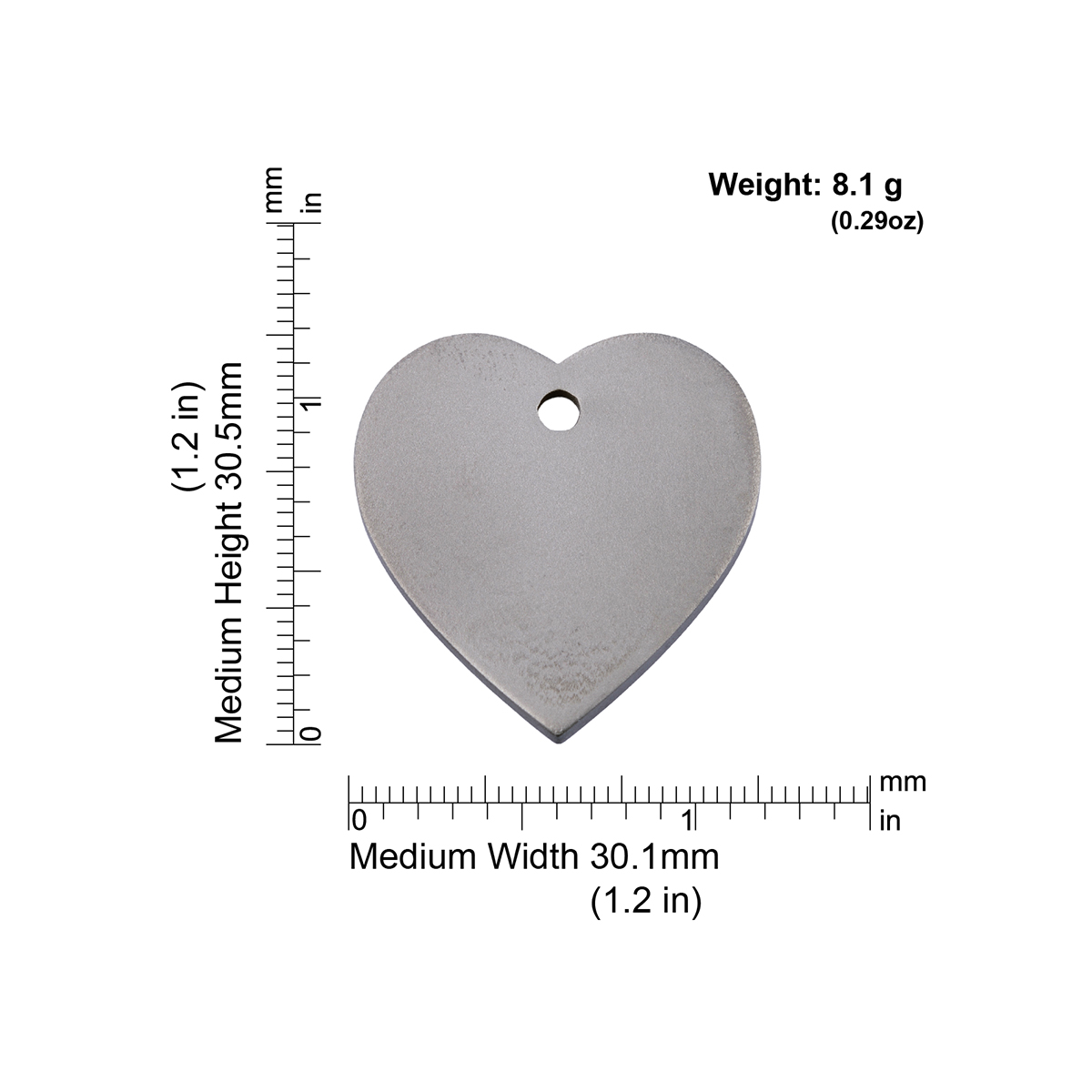 Measurements | ID Tag Titanium Heart-medium