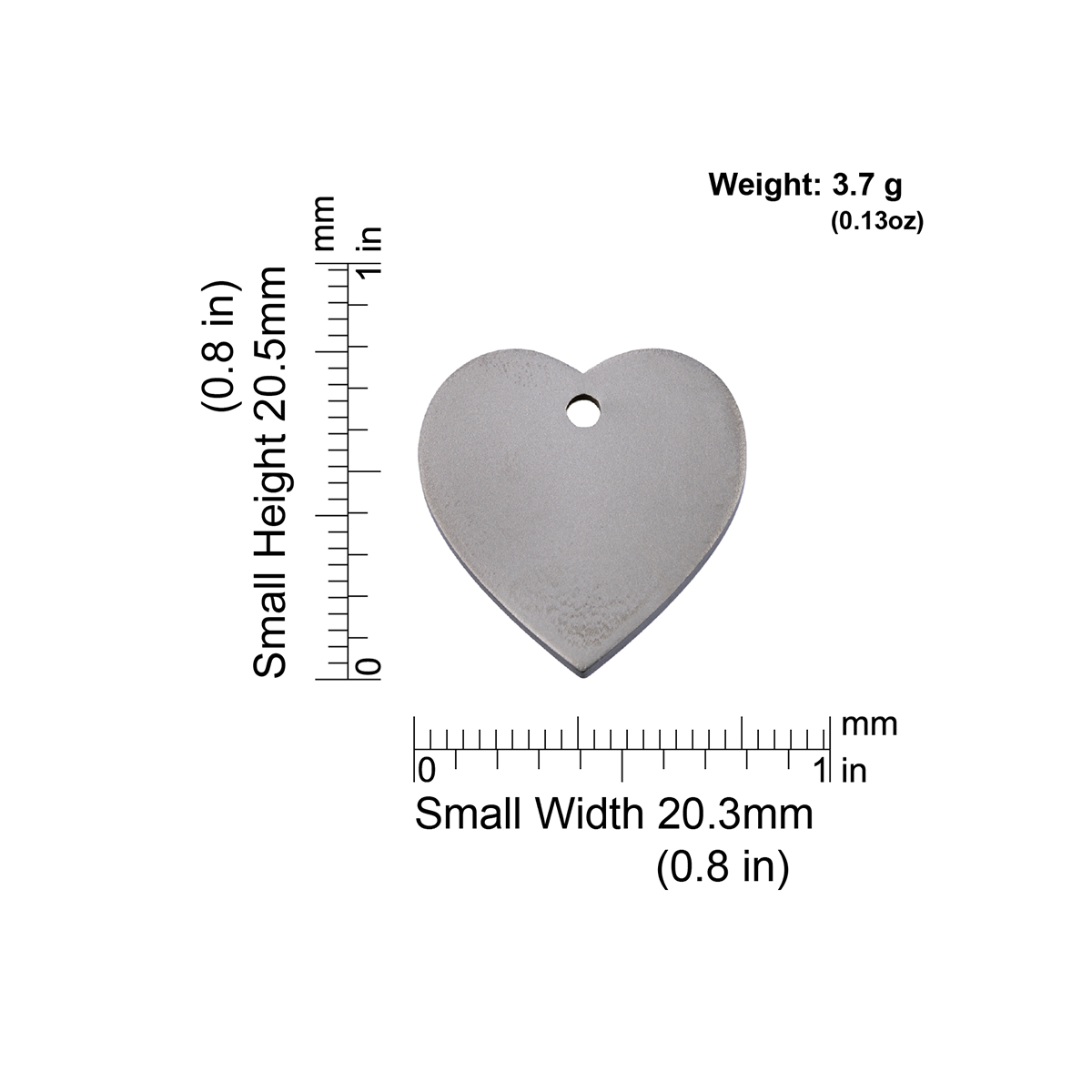Measurements | ID Tag Titanium Heart-small
