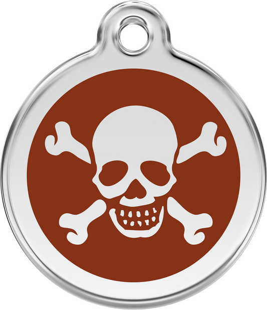 Pet Identification Tag | Skull & Cross Bones - brown