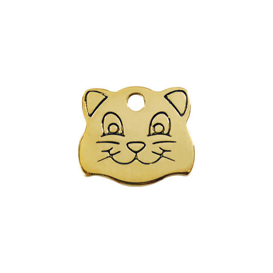 Pet ID Tag Brass Cat Face