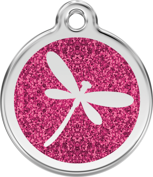 Pet Identification Tag | Glitter Dragonfly - pink
