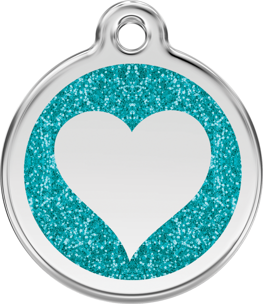Pet Identification Tag | Glitter Heart - aqua