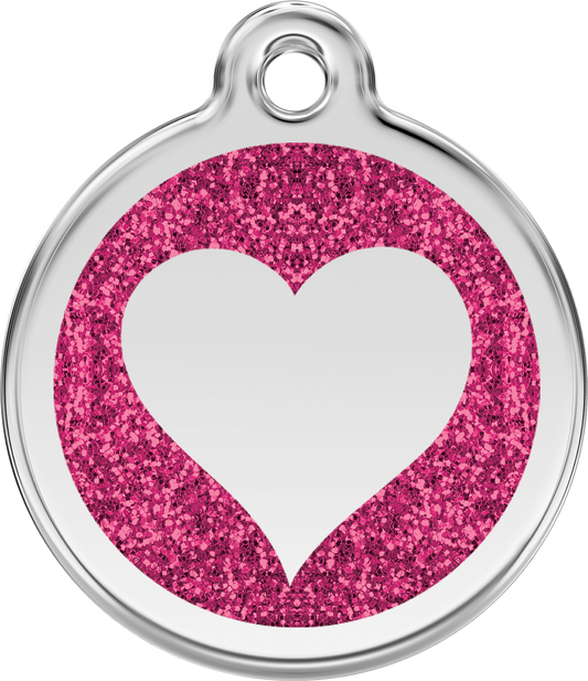 Pet Identification Tag | Glitter Heart - pink