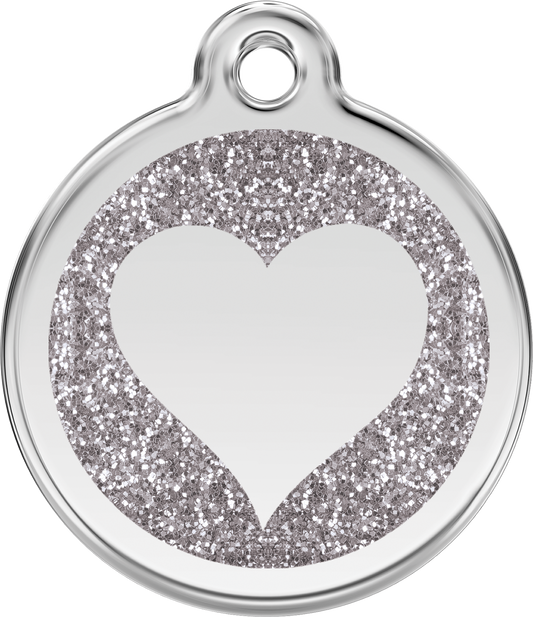 Pet Identification Tag | Glitter Heart - silver
