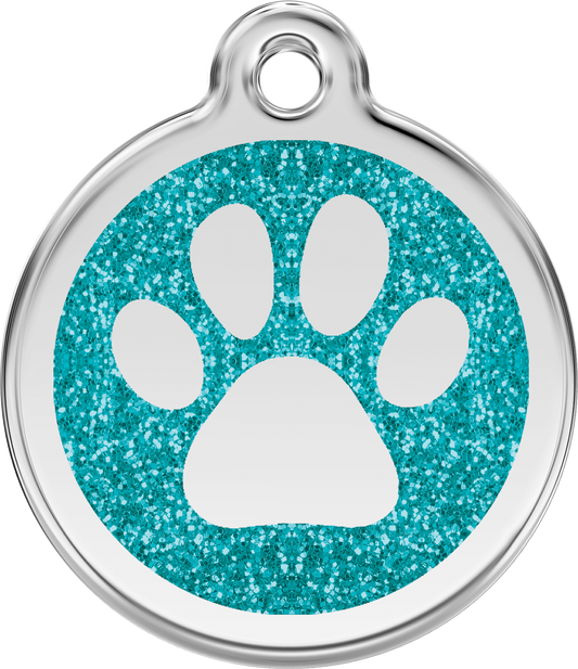 Pet Identification Tag | Glitter Paw Print - aqua