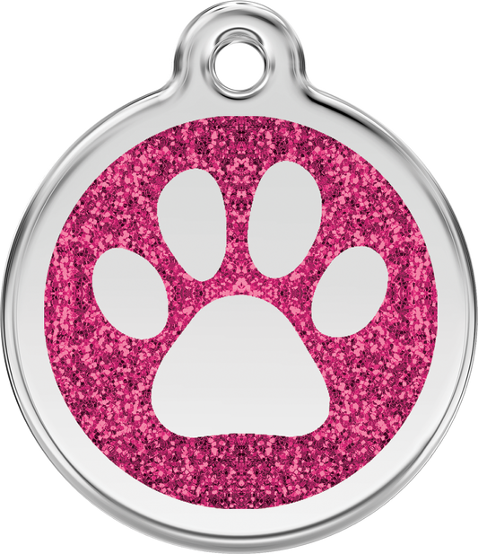 Pet Identification Tag | Glitter Paw Print - pink