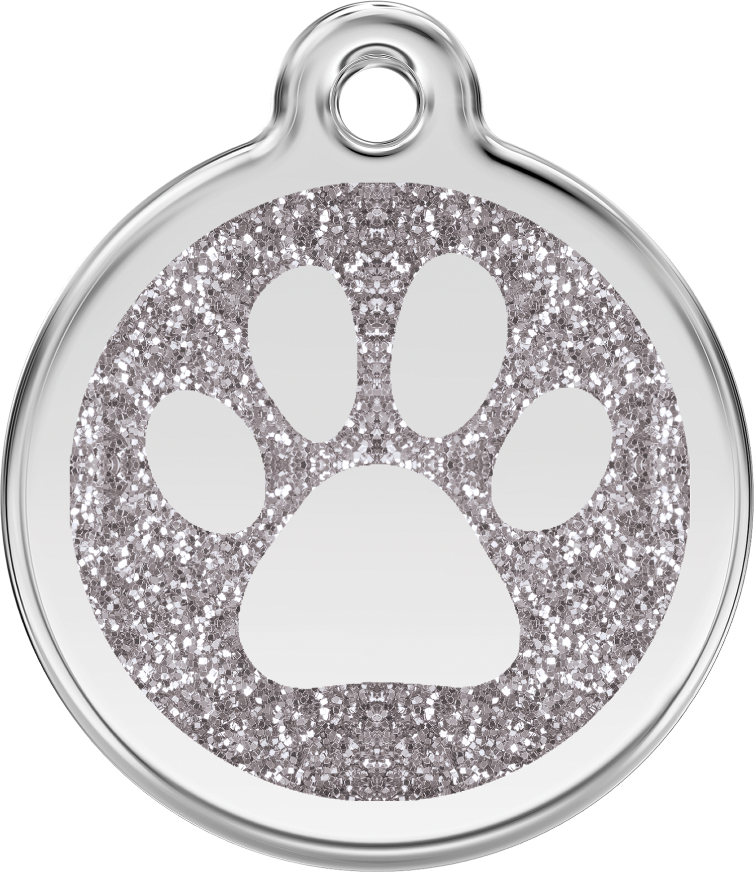 Pet Identification Tag | Glitter Paw Print - silver