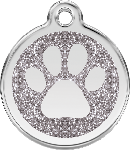 Pet Identification Tag | Glitter Paw Print - silver