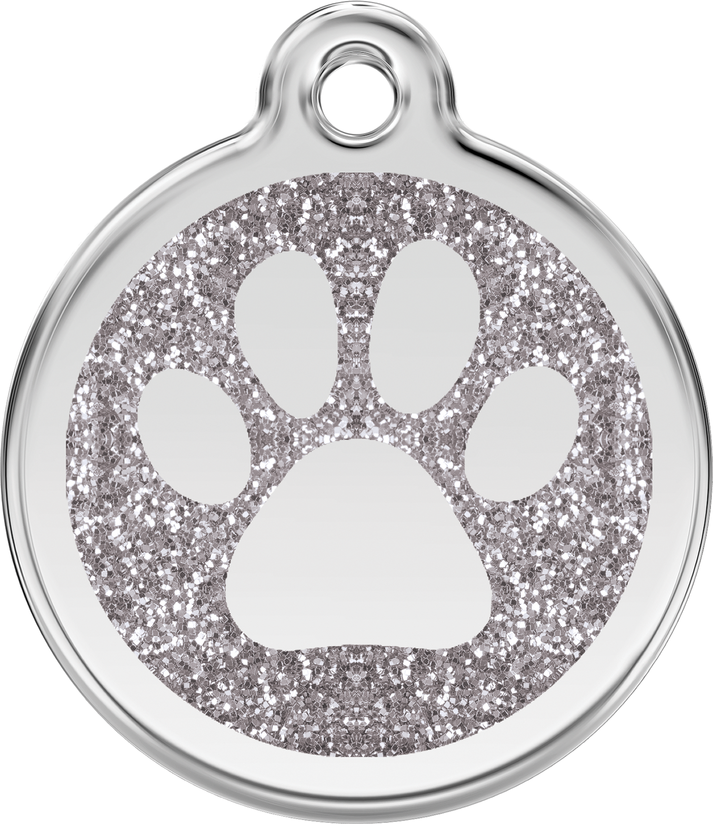 Pet Identification Tag | Glitter Paw Print - silver