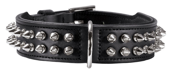 Dog Collar Leather | Rambo - black with metal studs