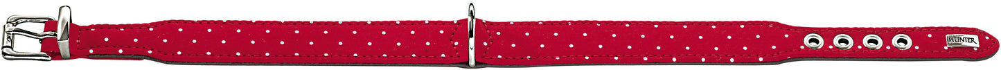 Dog Collar Leather | Textile Dots - red