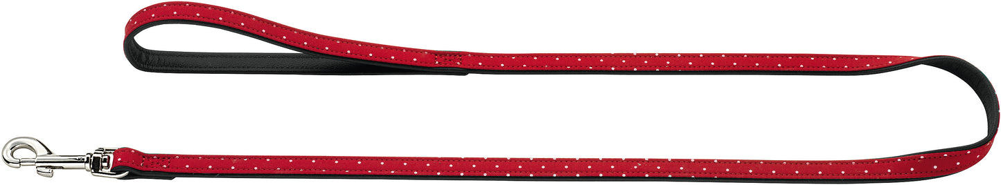 Dog Leash Leather | Textile Dots - red