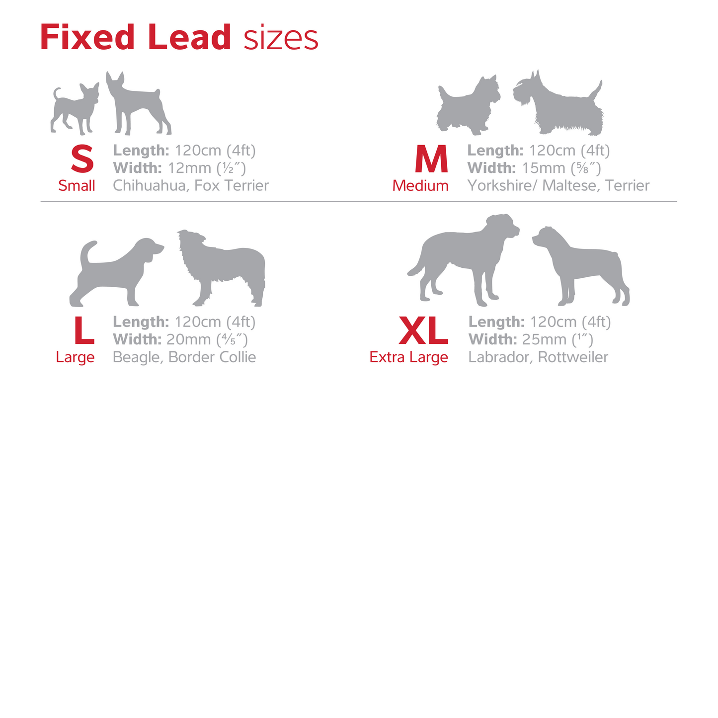 Bucklebone Dog Leash - Standard | Measurements - Size/ Breed Guide