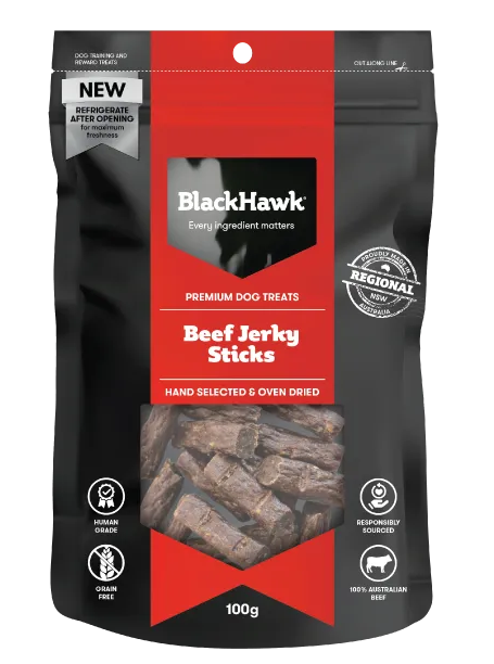 Black Hawk Beef Jerky Sticks packaging on a white background