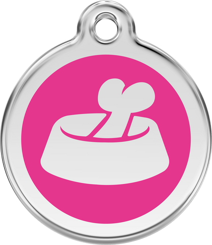 Pet Identification Tag | Bone in Bowl - pink