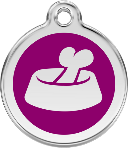 Pet Identification Tag | Bone in Bowl - purple