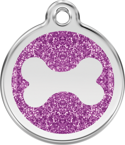 Pet Identification Tag | Glitter Bone - purple