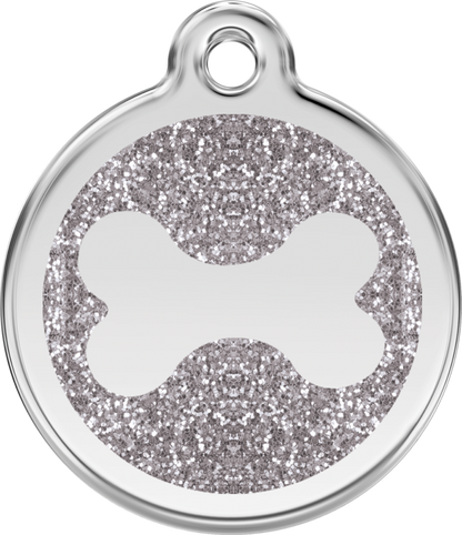 Pet Identification Tag | Glitter Bone - silver