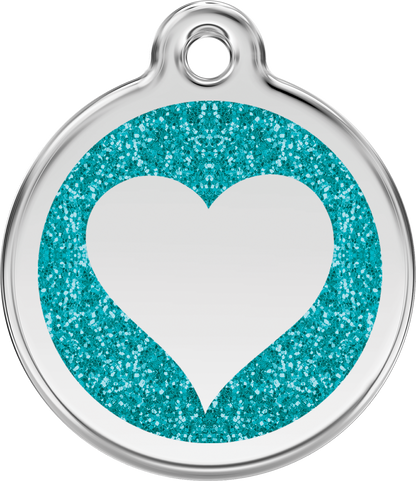 Pet Identification Tag | Glitter Heart - aqua