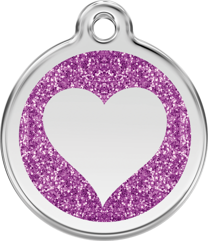 Pet Identification Tag | Glitter Heart - purple