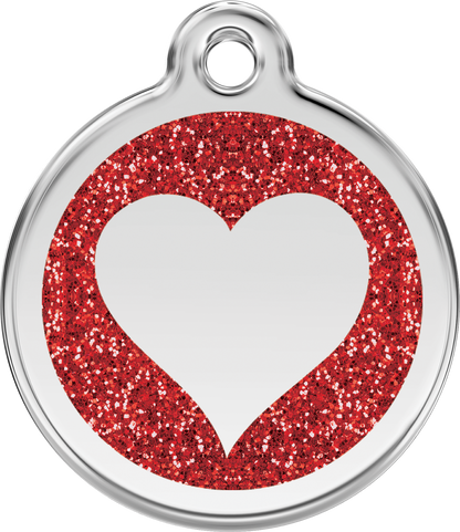 Pet Identification Tag | Glitter Heart - red