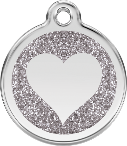 Pet Identification Tag | Glitter Heart - silver