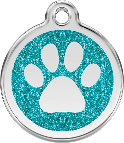 Pet Identification Tag | Glitter Paw Print - aqua