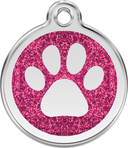 Pet Identification Tag | Glitter Paw Print - pink