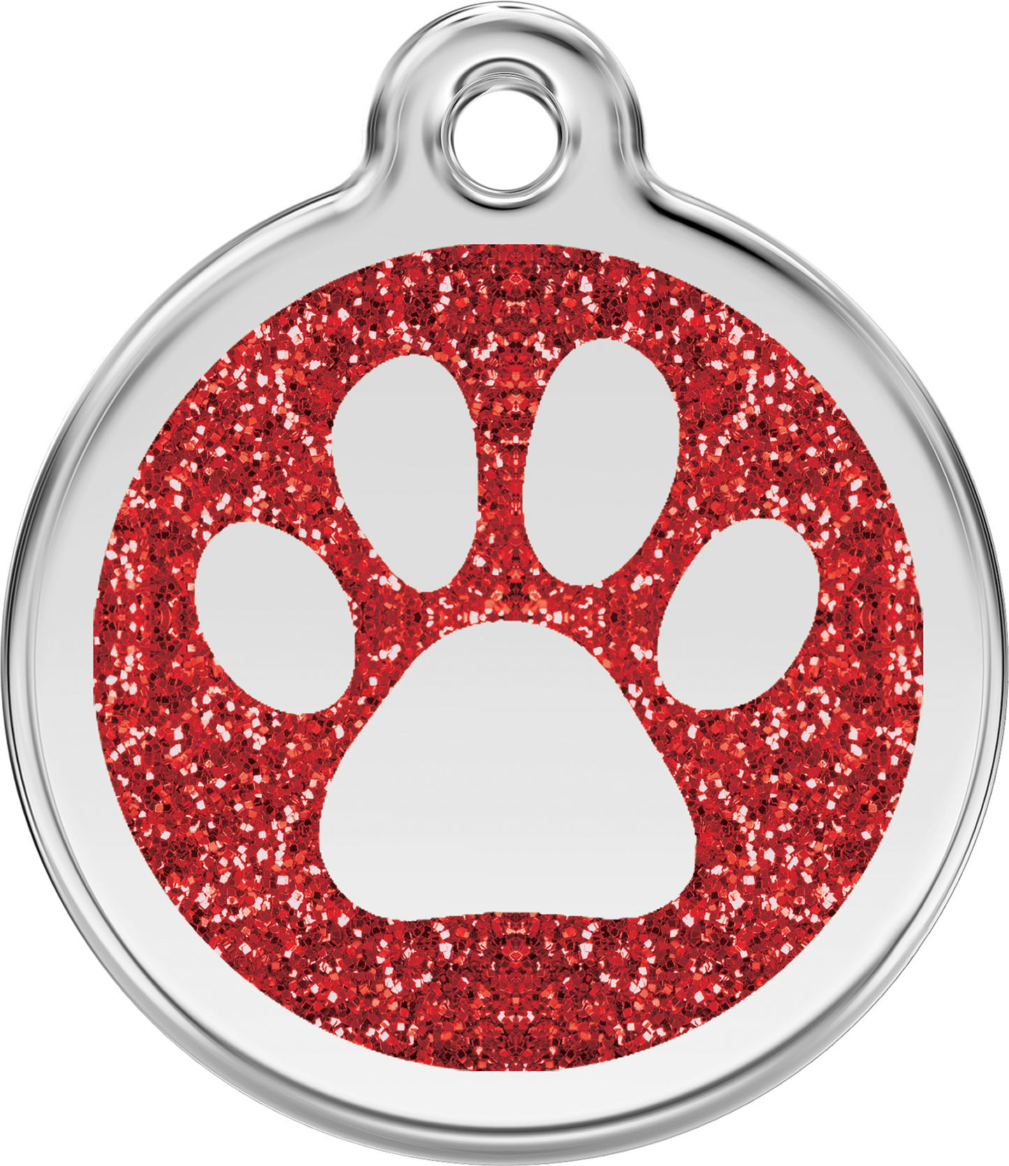 Pet Identification Tag | Glitter Paw Print - red