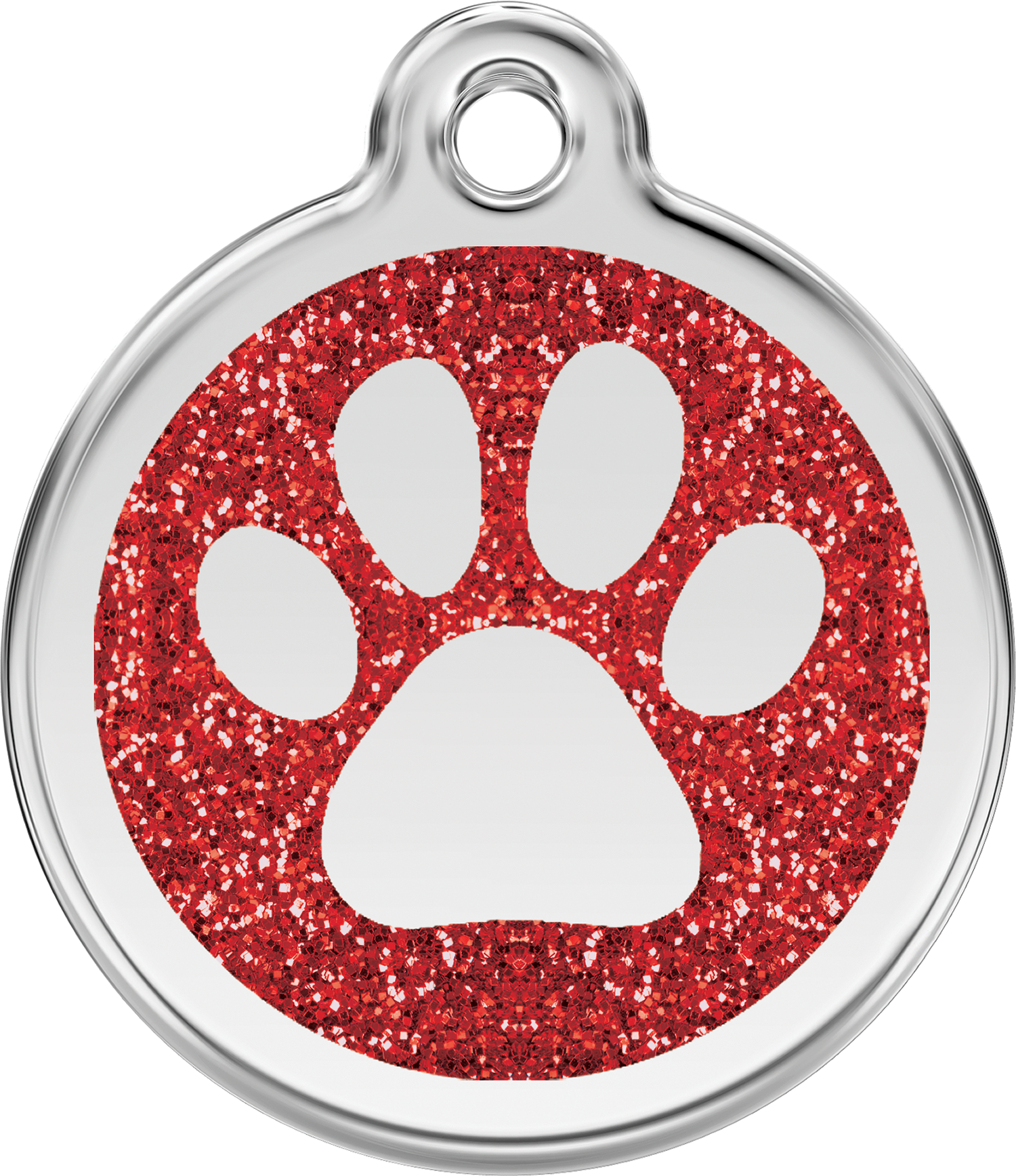 Pet Identification Tag | Glitter Paw Print - red