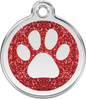 Pet Identification Tag | Glitter Paw Print - red