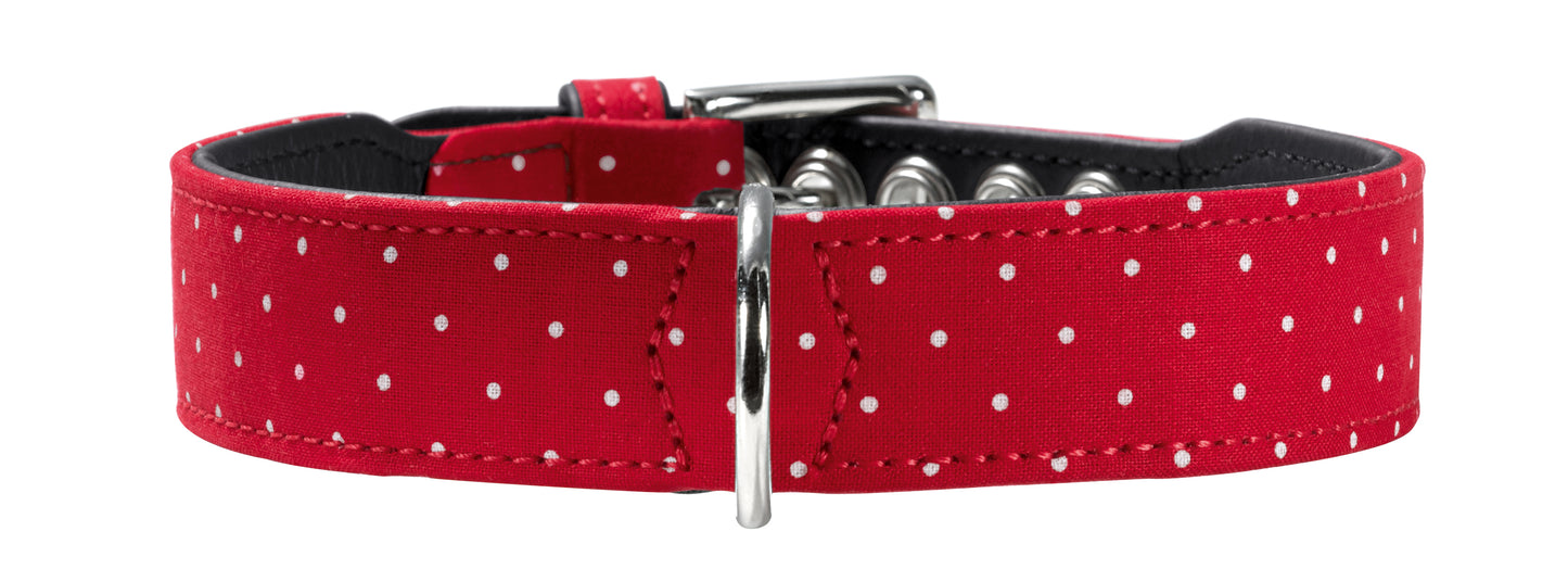 Dog Collar Leather | Textile Dots - red