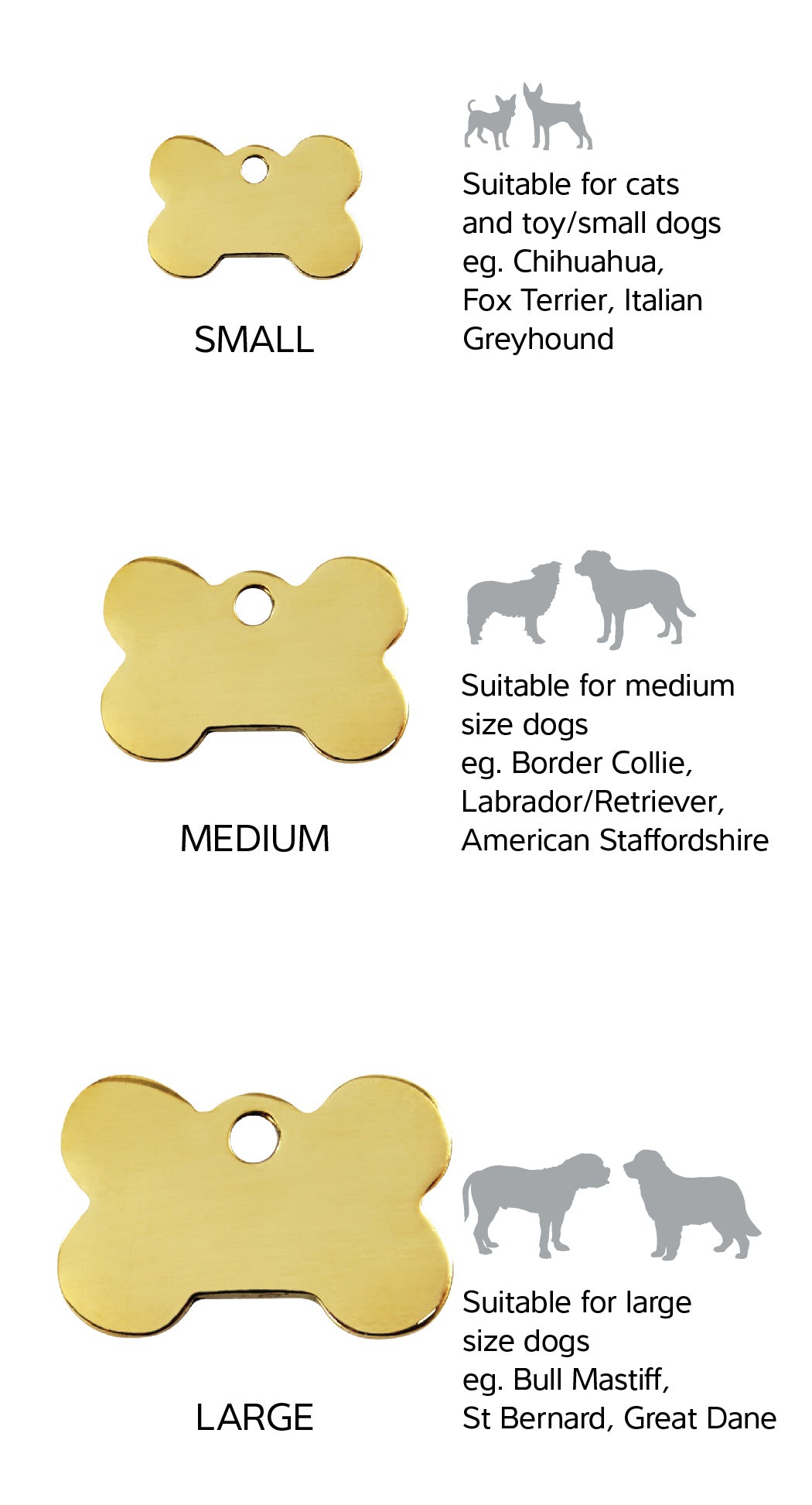 Size Guide | ID Tags Titanium-coated [Bone] w/ breed reference