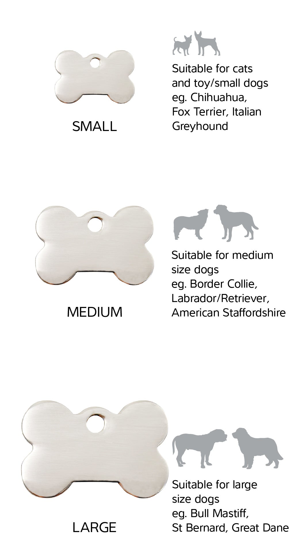 Size Guide | ID Tags Stainless Steel [Bone] w/ breed reference