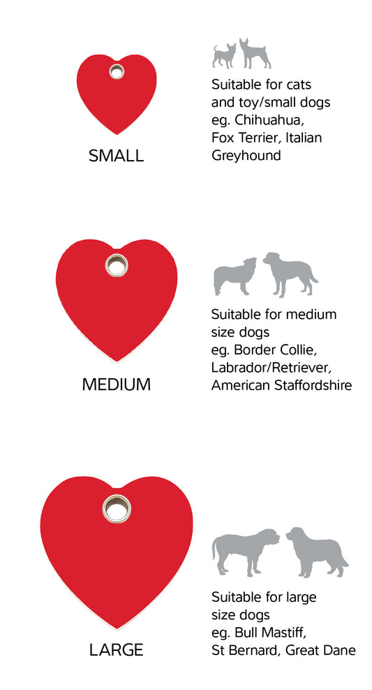 Size Guide | ID Tags Plastic [Heart] w/ breed reference