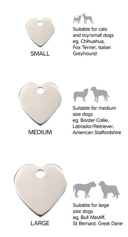 Size Guide | ID Tags Stainless Steel [Heart] w/ breed reference