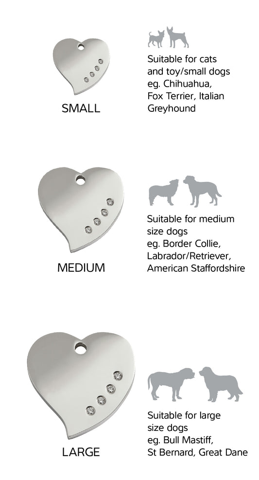 Size Guide | ID Tags Diamante [Heart] w/ breed reference