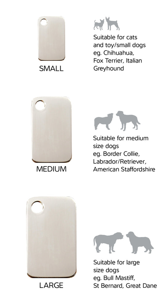 Size Guide | ID Tags Stainless Steel [Rectangular] w/ breed reference