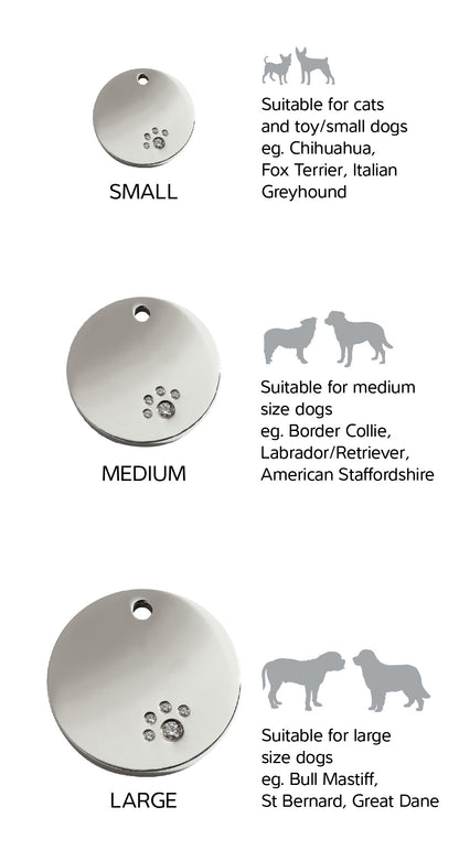 Size Guide | ID Tags Diamante [Circle] w/ breed reference